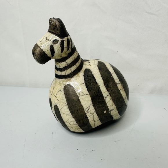 Handmade Studio Pottery Other - Studio Pottery Zebra Figurine Crackle Glaze Hand Painted Signed Art Piece